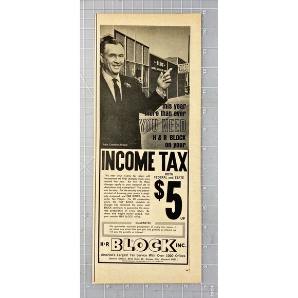 H&R Block Tax Service "Income Tax Federal & State $5" Vintage Print Ad 1966 - Picture 2 of 3